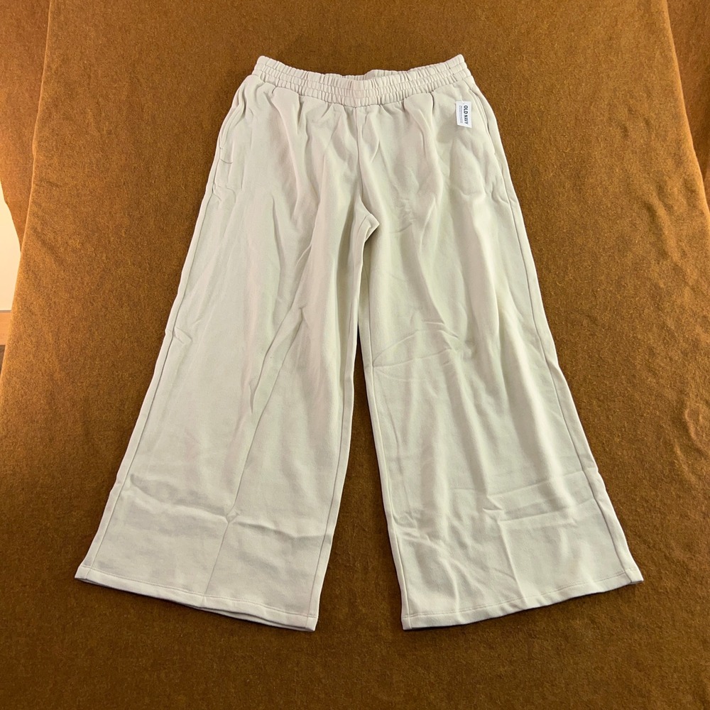 Old Navy Women Large Petite Cream Wide Leg Fleece Sweatpants NWT